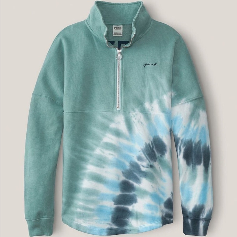 PINK Victoria's Secret Women's Varsity Half Zip Pullover Sweater Tie-Dye